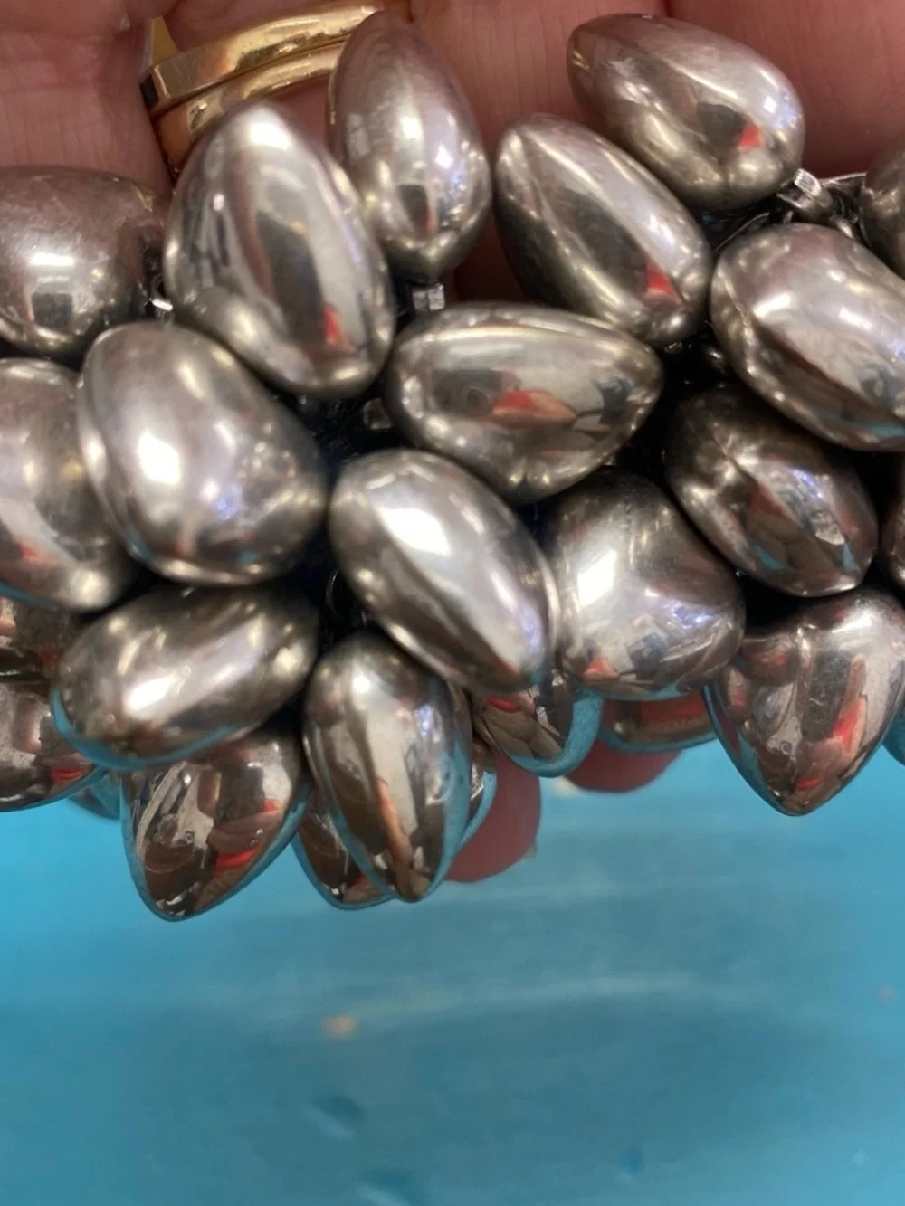 Y2K chunky cha cha cluster puffy heart bracelet. Silver tone.
